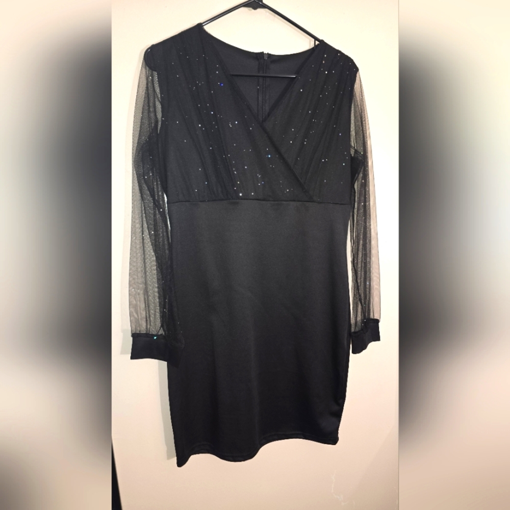 Elegant Black Sheer Sleeve Dress